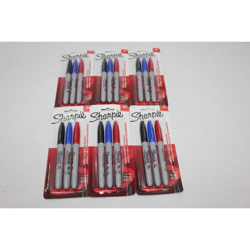 Lot of 18 Brand New Sharpie Permanent Fine Point Markers Black Red Blue (6 Packs